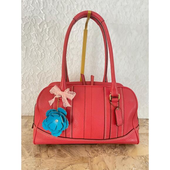 Vintage Coach Hampton coral pebble leather shoulder bag tote Serial F10526 - Picture 1 of 10